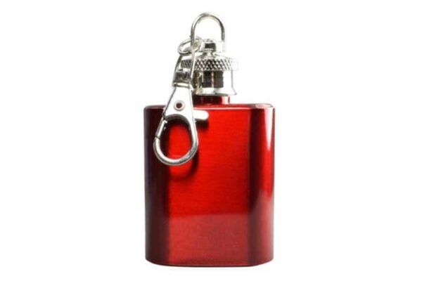 Mini Red Metal Hip Flask Key Ring (1 oz)